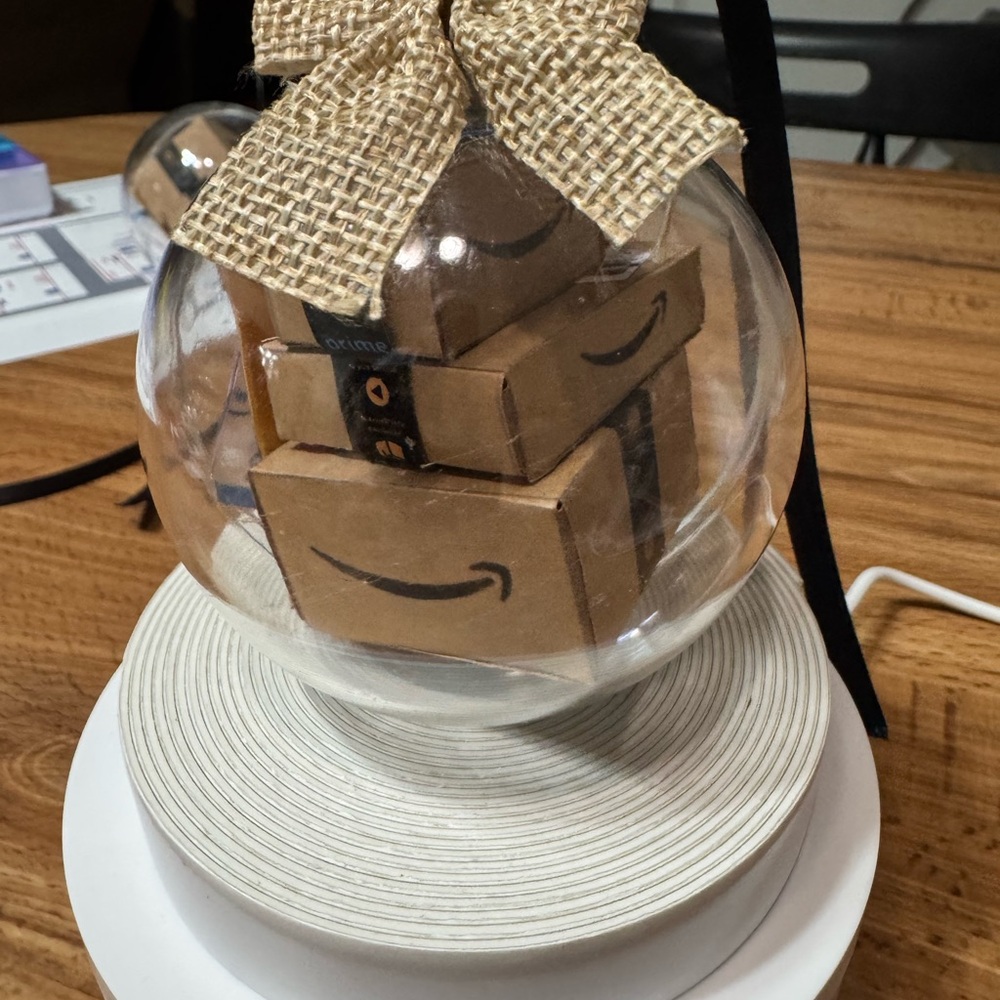 Decorative Amazon Box Ornament with Burlap Bow